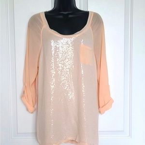 Lane Bryant peach sequin top with chiffon sleeves 22/24